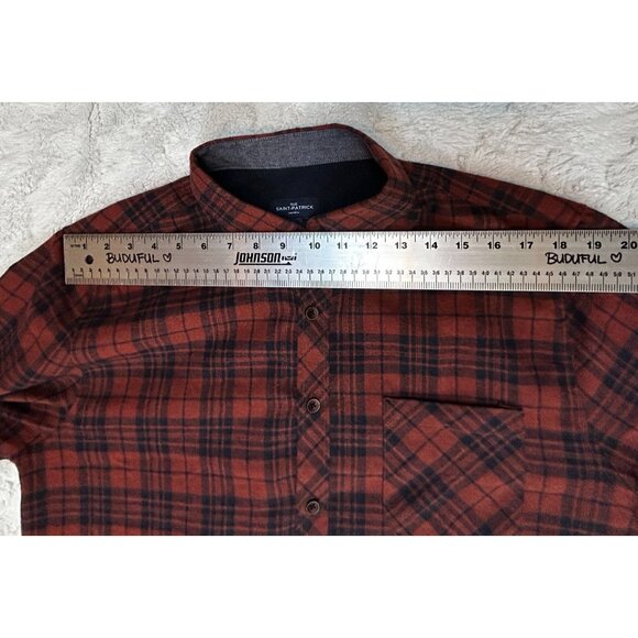 RUE Saint-Patrick Men's Button Down Long Sleeve Plaid Flannel Shirt Red Large - Picture 7 of 9